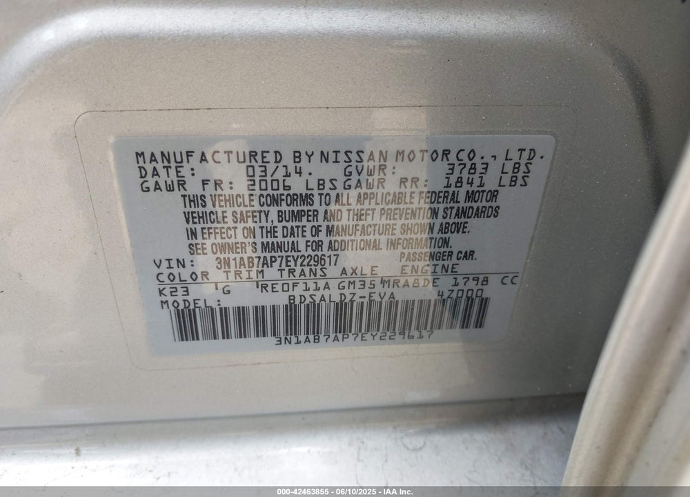 2014 NISSAN SENTRA VIN: 3N1AB7AP7EY229617