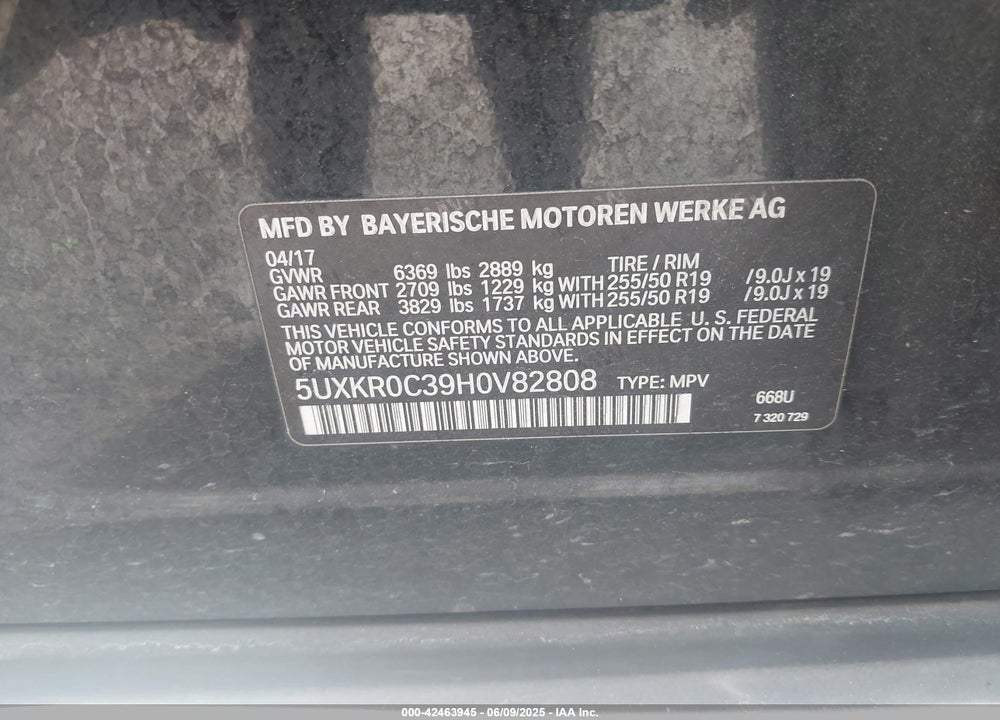 2017 BMW X5 VIN: 5UXKR0C39H0V82808