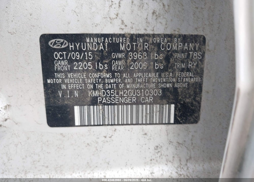 2016 HYUNDAI ELANTRA VIN: KMHD35LH2GU310303