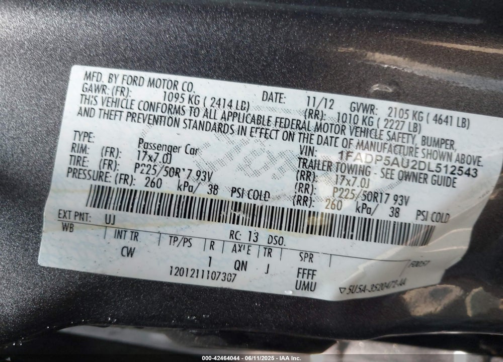 2013 FORD C-MAX HYBRID VIN: 1FADP5AU2DL512543
