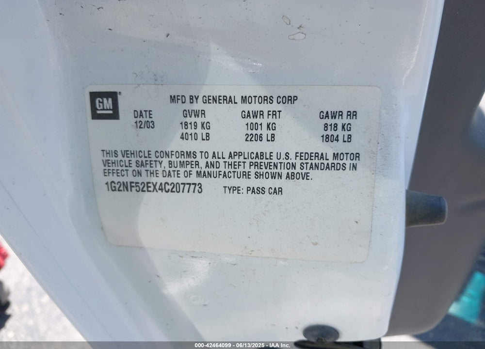 2004 PONTIAC GRAND AM SE1 VIN: 1G2NF52EX4C207773
