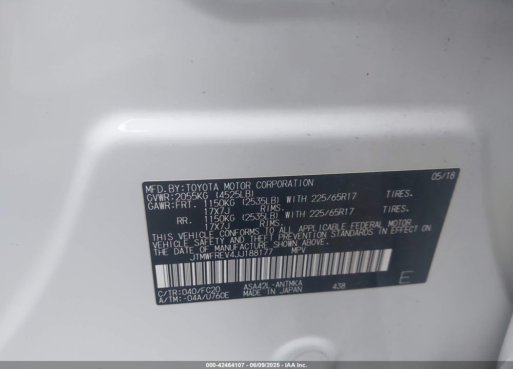 2018 TOYOTA RAV4 VIN: JTMWFREV4JJ188177