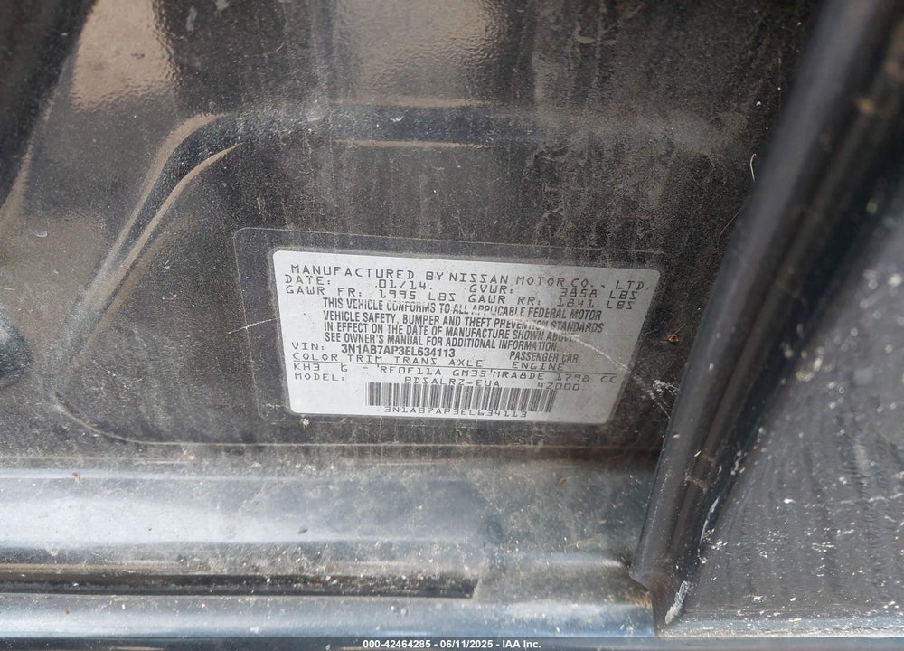2014 NISSAN SENTRA SR VIN: 3N1AB7AP3EL634113