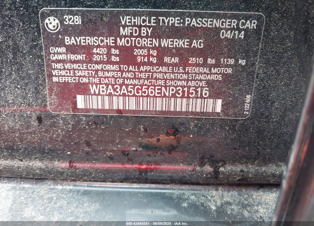 2014 BMW 328I VIN: WBA3A5G56ENP31516