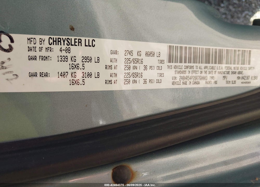 2008 CHRYSLER TOWN & COUNTRY TOURING VIN: 2A8HR54P28R760003