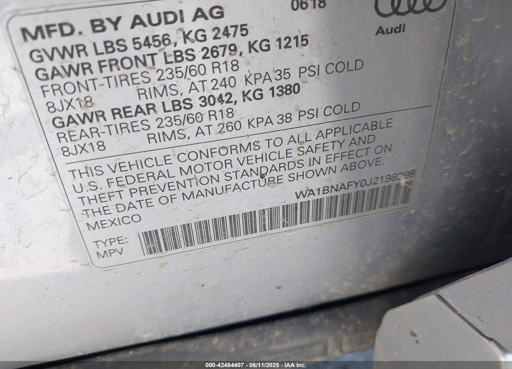 2018 AUDI Q5 VIN: WA1BNAFY0J2198298