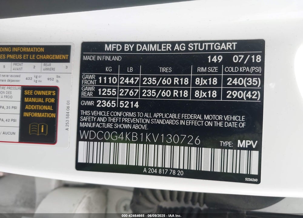 2019 MERCEDES-BENZ GLC 300 VIN: WDC0G4KB1KV130726