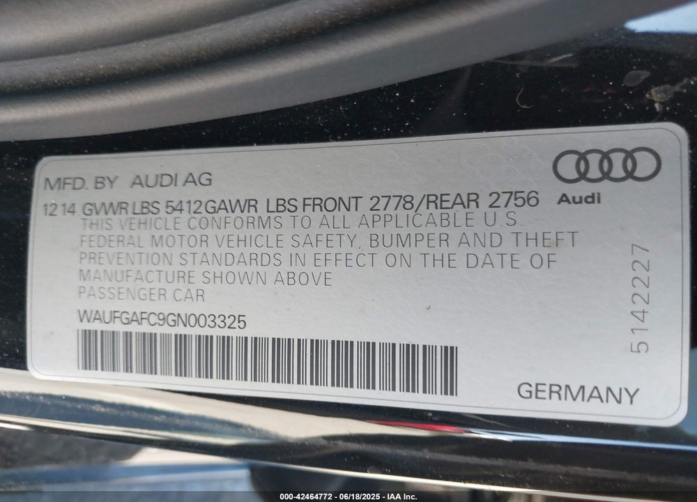 2016 AUDI A6 VIN: WAUFGAFC9GN003325