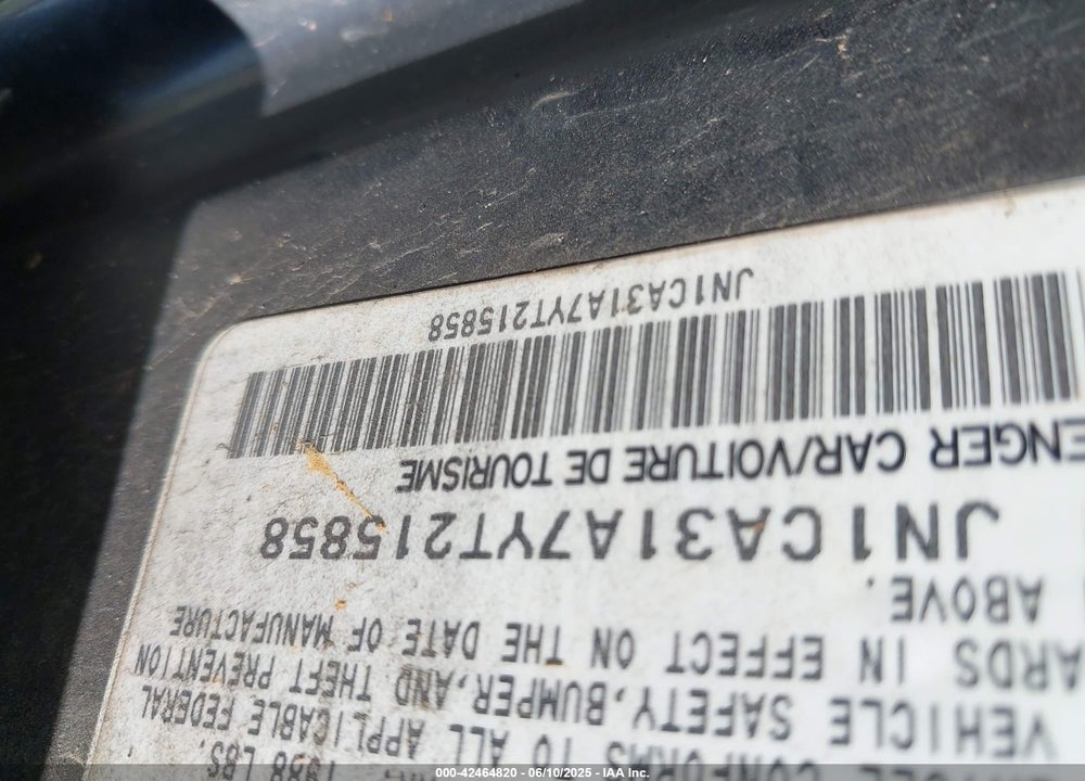 2000 NISSAN MAXIMA GLE/GXE/SE VIN: JN1CA31A7YT215858
