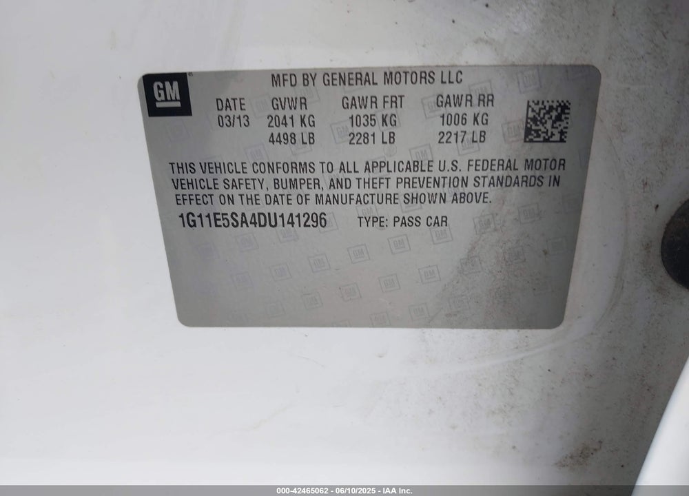 2013 CHEVROLET MALIBU VIN: 1G11E5SA4DU141296