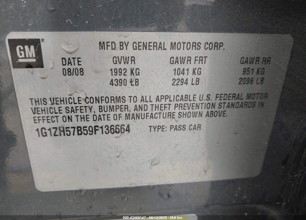 2009 CHEVROLET MALIBU LT VIN: 1G1ZH57B59F136664