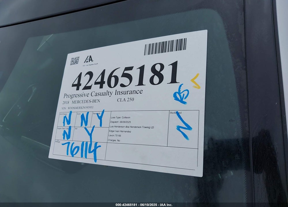 2018 MERCEDES-BENZ CLA 250 VIN: WDDSJ4EBXJN593951