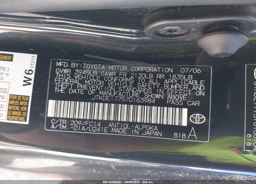 2007 SCION TC VIN: JTKDE177570163984