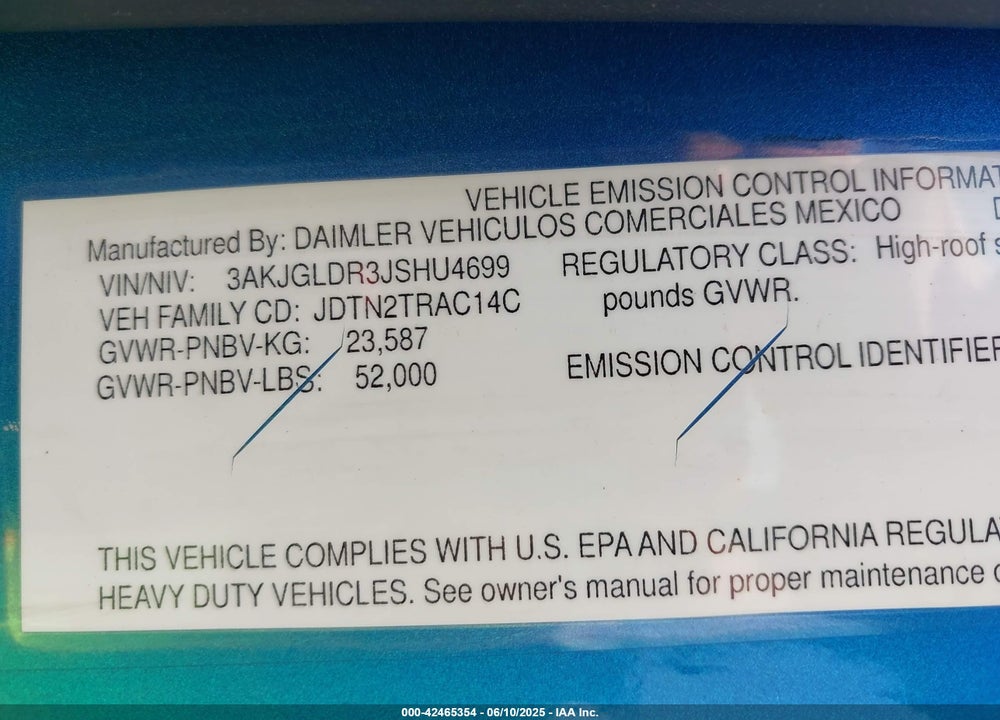 2018 FREIGHTLINER CASCADIA 125 --- VIN: 3AKJGLDR3JSHU4699
