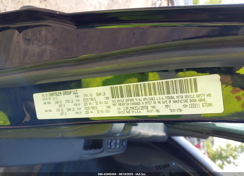 2012 JEEP LIBERTY VIN: 1C4PJMAK3CW139768