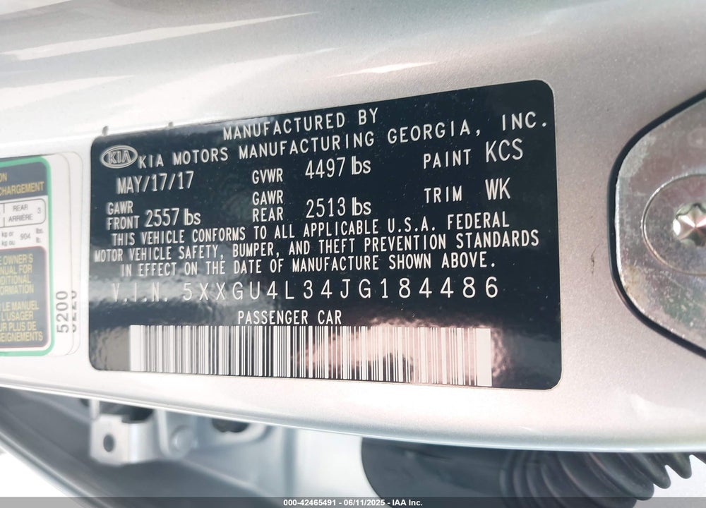 2018 KIA OPTIMA VIN: 5XXGU4L34JG184486