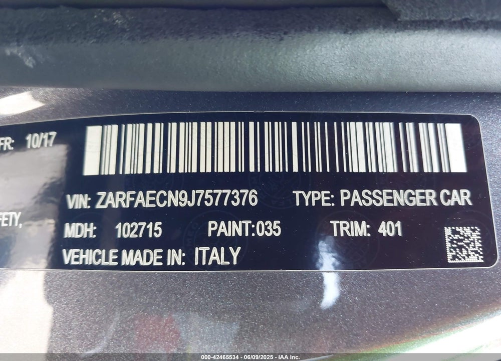2018 ALFA ROMEO GIULIA TI SPORT RWD VIN: ZARFAECN9J7577376