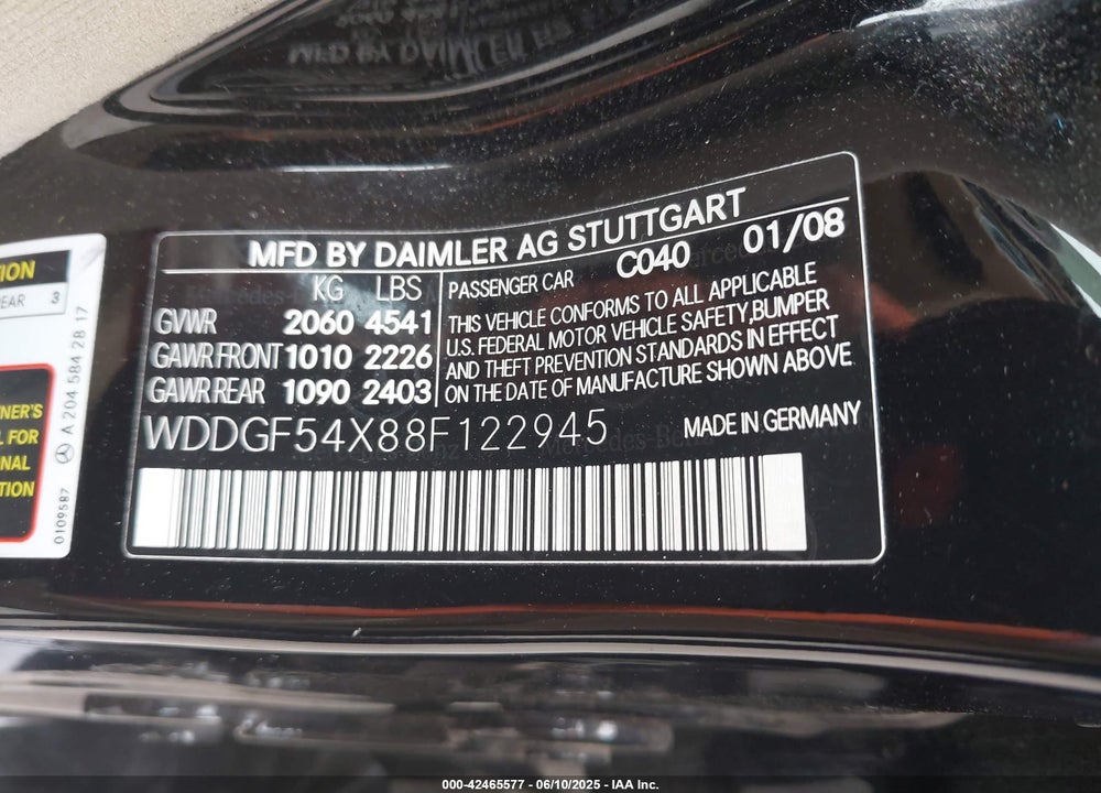 2008 MERCEDES-BENZ C 300 LUXURY/SPORT VIN: WDDGF54X88F122945