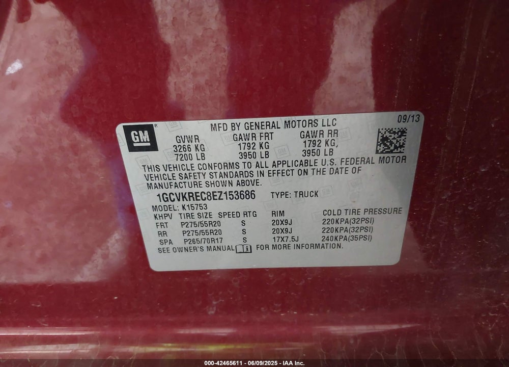 2014 CHEVROLET SILVERADO 1500 VIN: 1GCVKREC8EZ153686