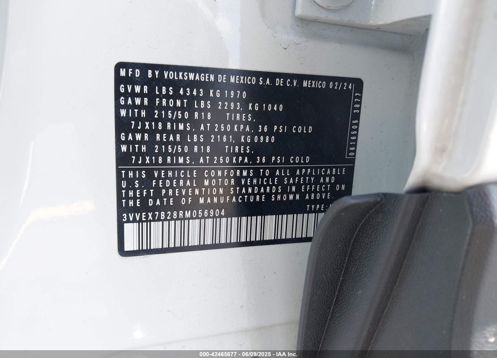 2024 VOLKSWAGEN TAOS VIN: 3VVEX7B28RM056904