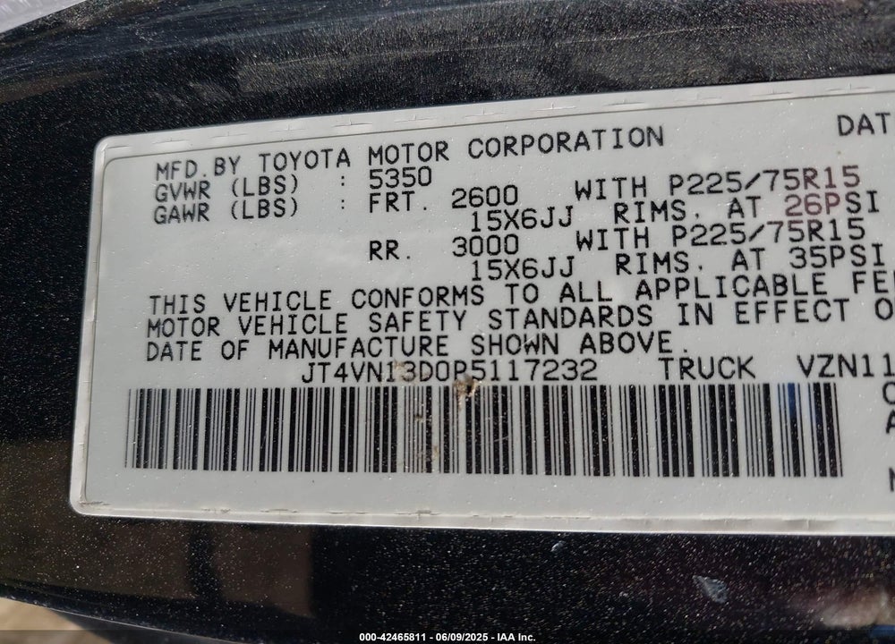 1993 TOYOTA PICKUP 1/2 TON EX LONG WHLBSE DX VIN: JT4VN13D0P5117232