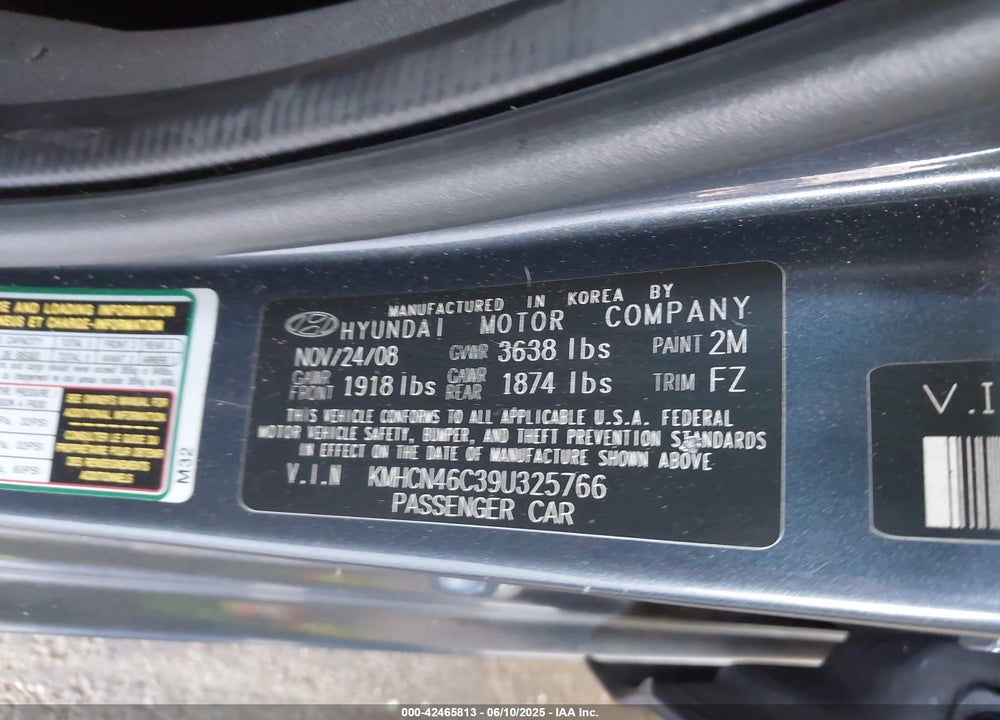 2009 HYUNDAI ACCENT VIN: KMHCN46C39U325766