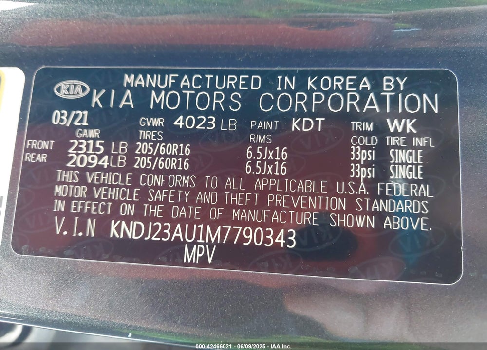 2021 KIA SOUL VIN: KNDJ23AU1M7790343