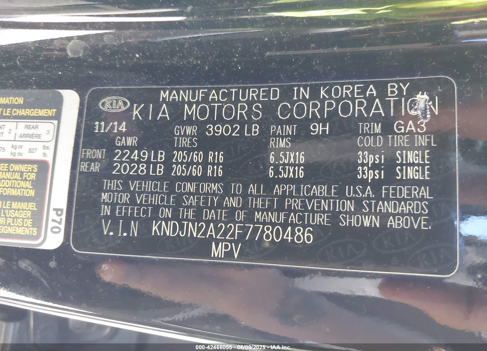 2015 KIA SOUL VIN: KNDJN2A22F7780486