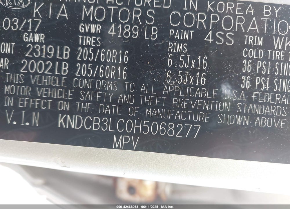 2017 KIA NIRO VIN: KNDCB3LC0H5068277