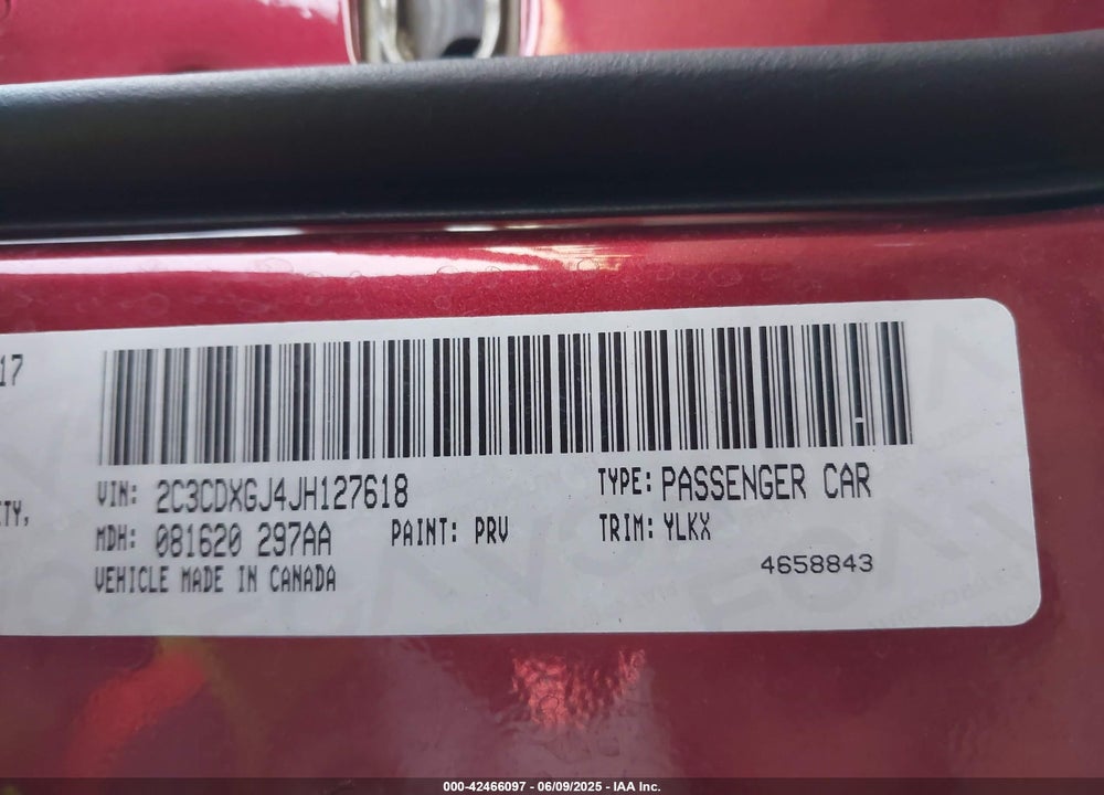 2018 DODGE CHARGER VIN: 2C3CDXGJ4JH127618