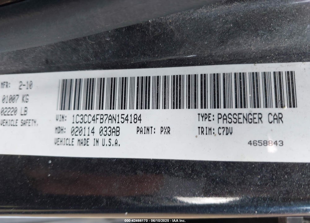 2010 CHRYSLER SEBRING TOURING VIN: 1C3CC4FB7AN154184