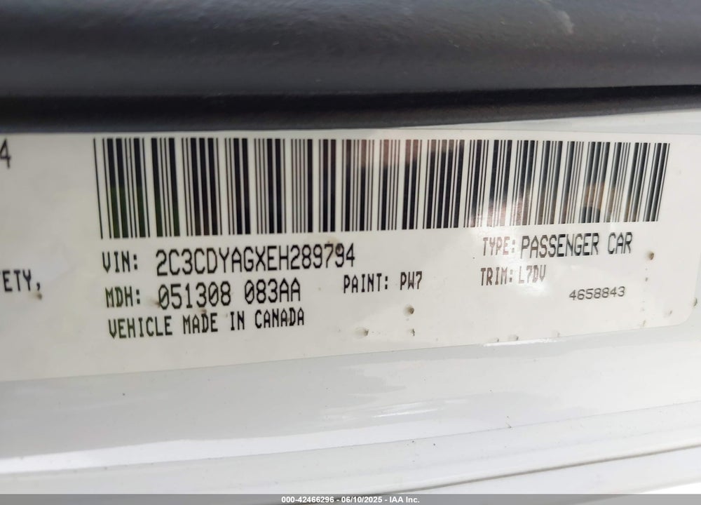 2014 DODGE CHALLENGER VIN: 2C3CDYAGXEH289794