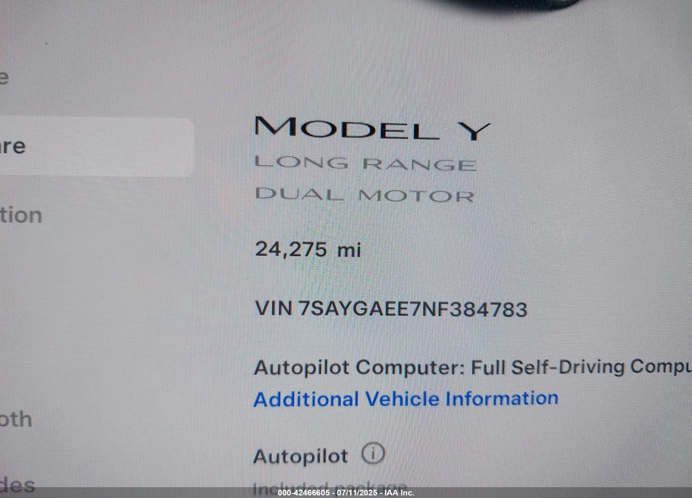 2022 TESLA MODEL Y VIN: 7SAYGAEE7NF384783