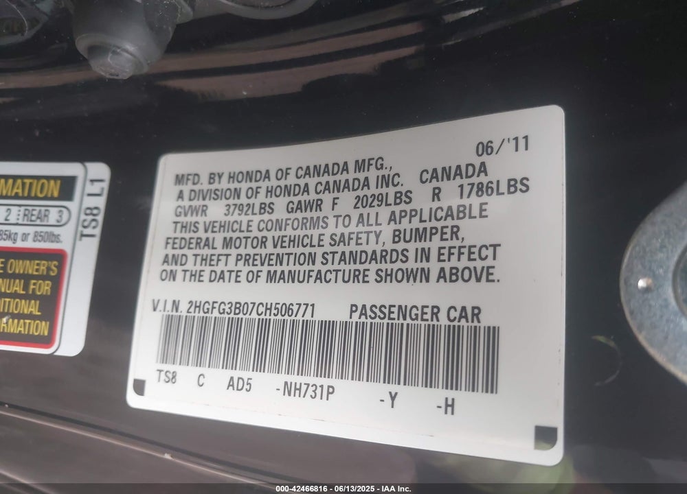 2012 HONDA CIVIC EX-L VIN: 2HGFG3B07CH506771