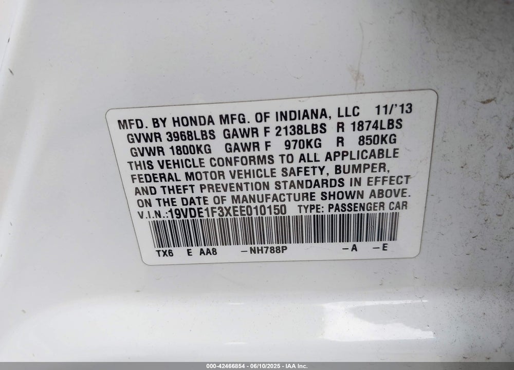2014 ACURA ILX VIN: 19VDE1F3XEE010150