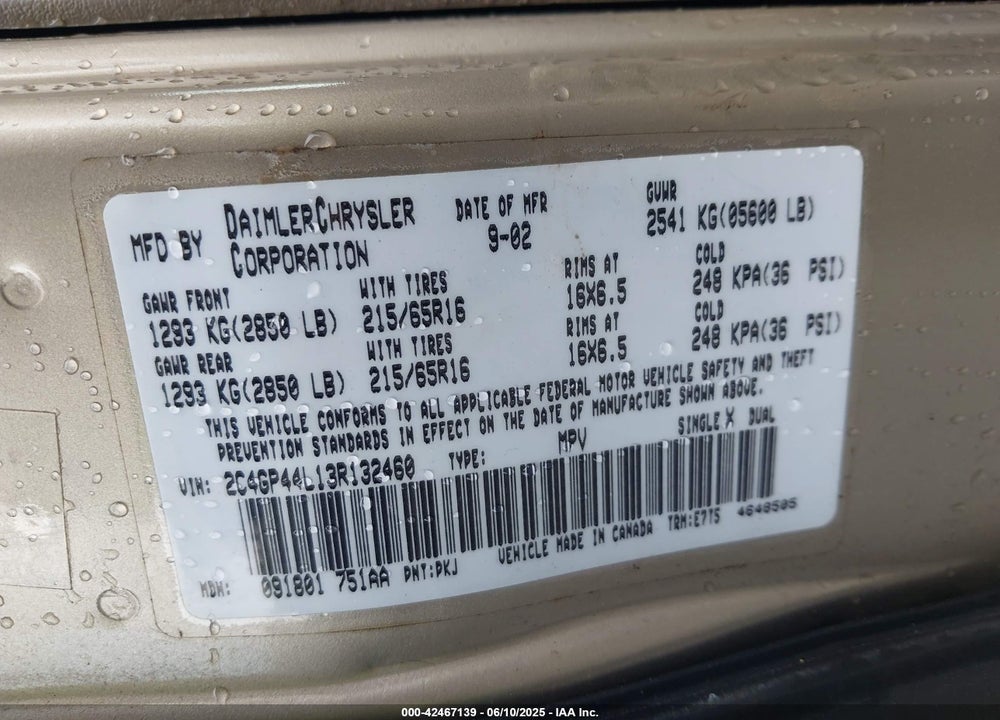 2003 CHRYSLER TOWN & COUNTRY LX VIN: 2C4GP44L13R132460