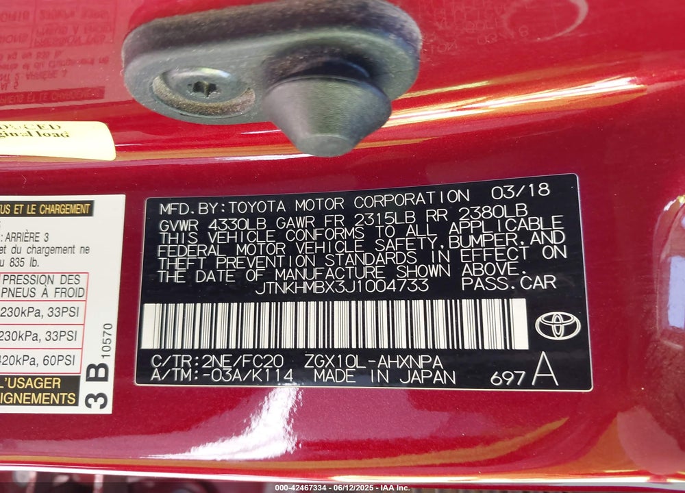 2018 TOYOTA C-HR XLE VIN: JTNKHMBX3J1004733