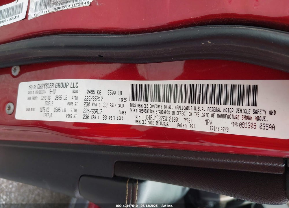 2014 JEEP CHEROKEE VIN: 1C4PJMCB7EW121001