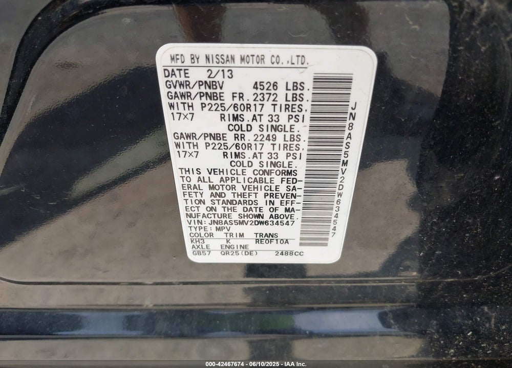 2013 NISSAN ROGUE SV VIN: JN8AS5MV2DW634547
