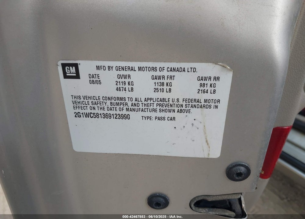 2006 CHEVROLET IMPALA LT VIN: 2G1WC581369123990