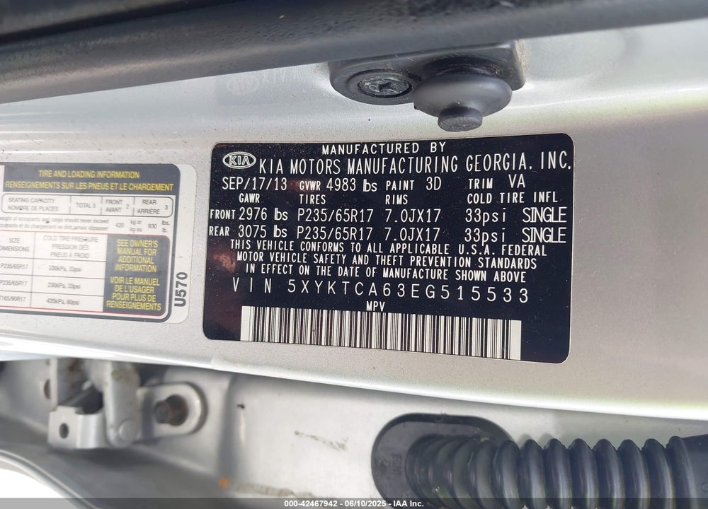 2014 KIA SORENTO LX VIN: 5XYKTCA63EG515533
