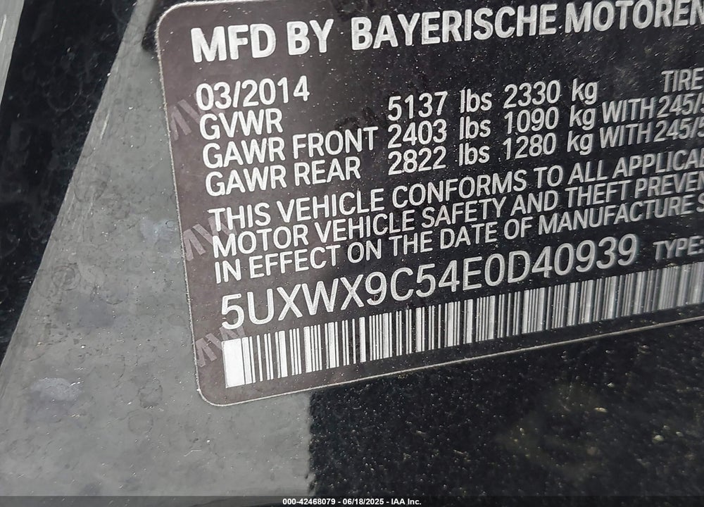 2014 BMW X3 VIN: 5UXWX9C54E0D40939