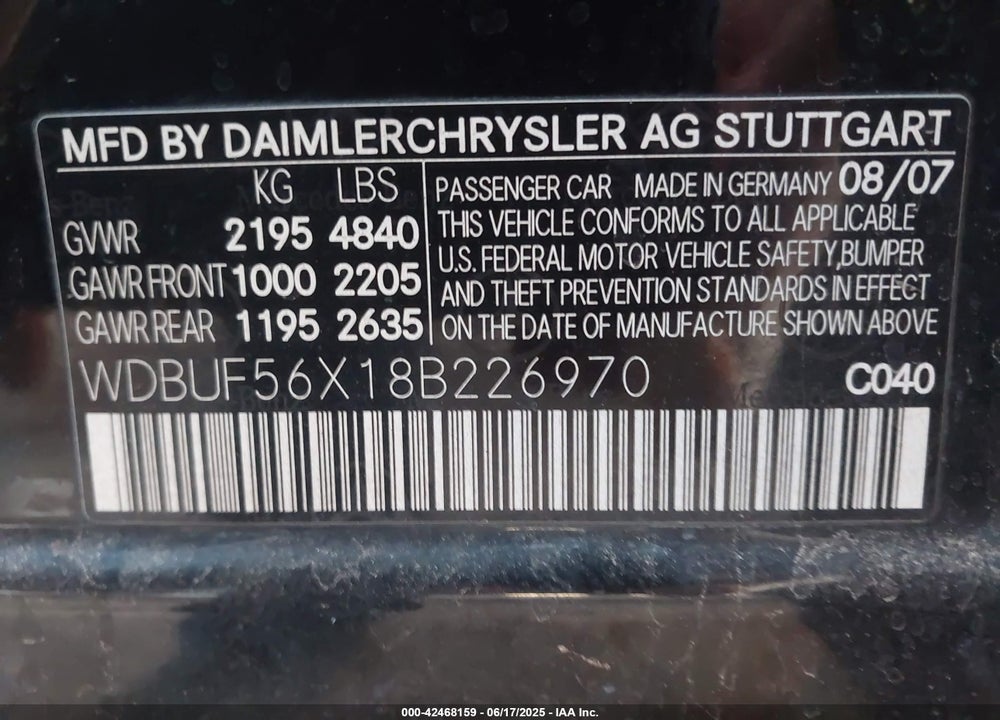 2008 MERCEDES-BENZ E 350 VIN: WDBUF56X18B226970
