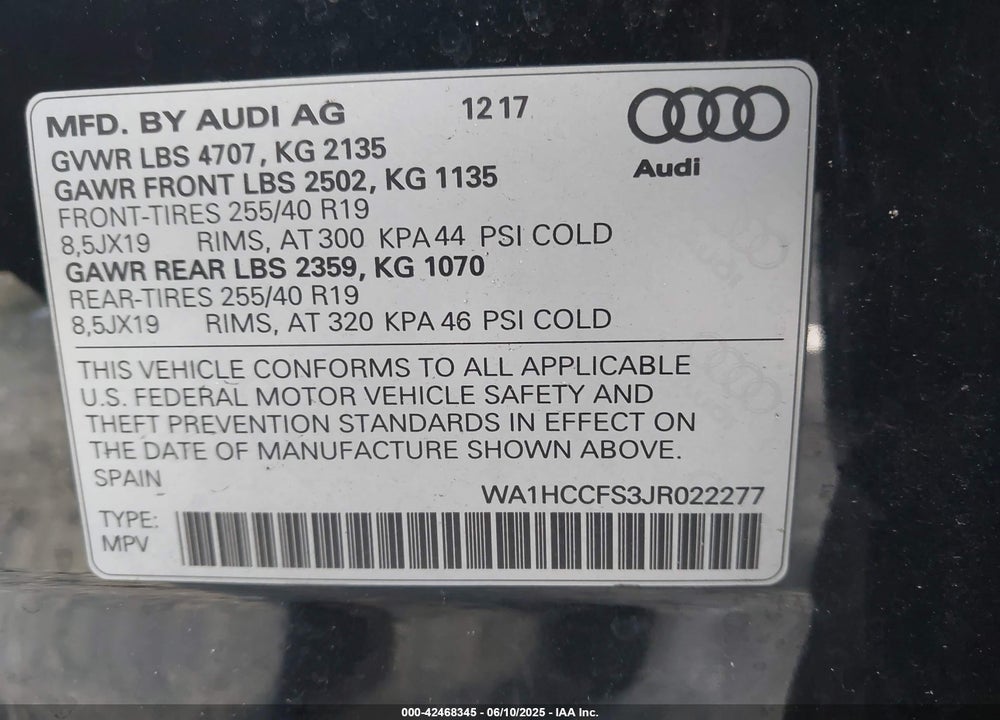 2018 AUDI Q3 VIN: WA1HCCFS3JR022277
