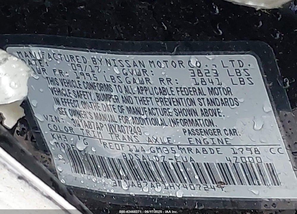 2017 NISSAN SENTRA VIN: 3N1AB7AP1HY407249