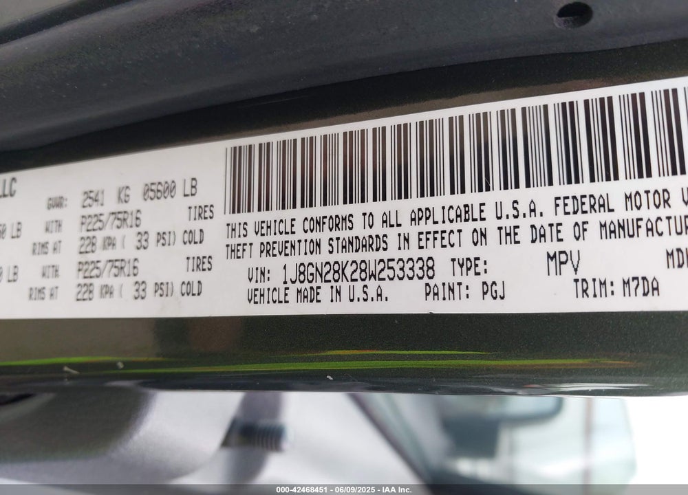 2008 JEEP LIBERTY VIN: 1J8GN28K28W253338