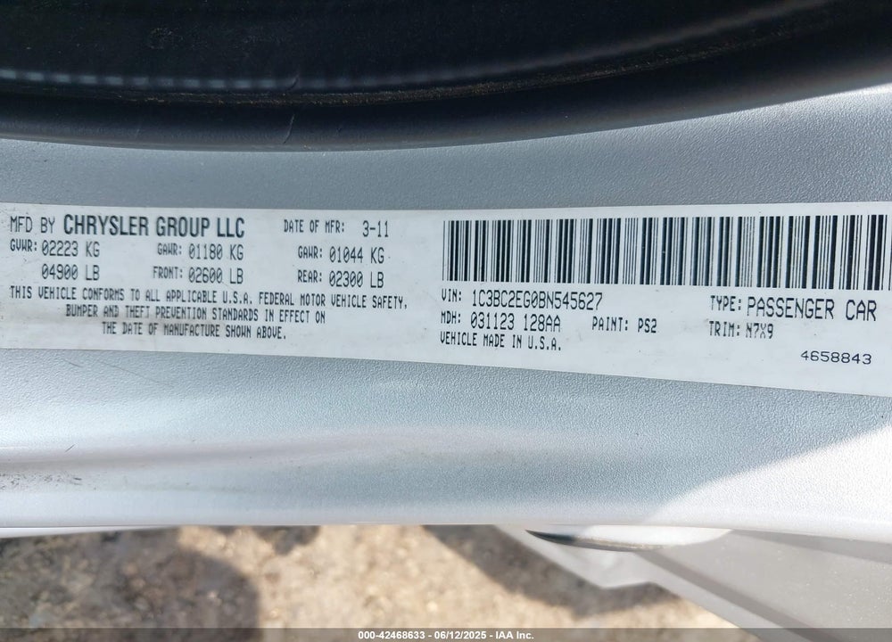 2011 CHRYSLER 200 TOURING VIN: 1C3BC2EG0BN545627