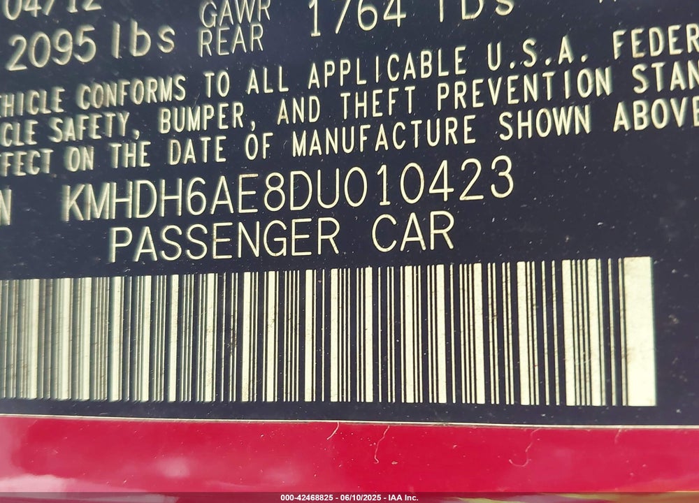 2013 HYUNDAI ELANTRA VIN: KMHDH6AE8DU010423
