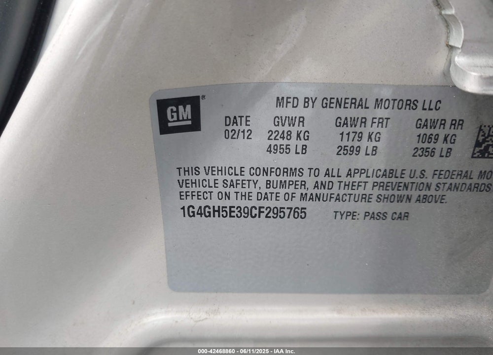 2012 BUICK LACROSSE PREMIUM 3 GROUP VIN: 1G4GH5E39CF295765