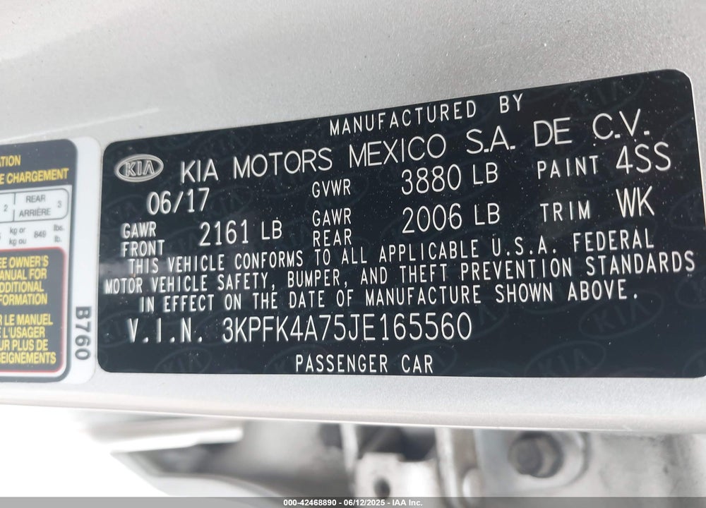 2018 KIA FORTE VIN: 3KPFK4A75JE165560